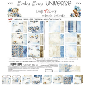 PAPIER SCRAPBOOKING-CRAFT-O-CLOCK-UNIVERS BÉBÉ GARÇON - Ensemble de papiers 20,3 x 20,3 cm - ASSORTIMENT