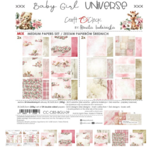 PAPIER SCRAPBOOKING-CRAFT-O-CLOCK-UNIVERS BÉBÉ FILLE - Ensemble de papiers 20,3 x 20,3 cm - ASSORTIMENT